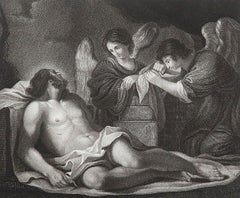 Original Antique Print of Christ In The Sepulchre After Guercino . C.1850