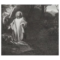 Original Antiker antiker Druck des Christus Gebets im Garten nach Correggio. C.1850