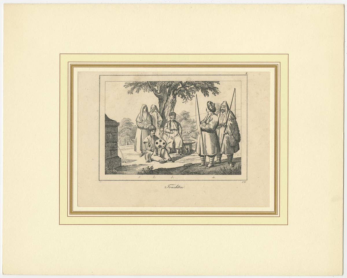 Original Antique Print of Crimean Costumes, Russia & Ukraine, ca.1880