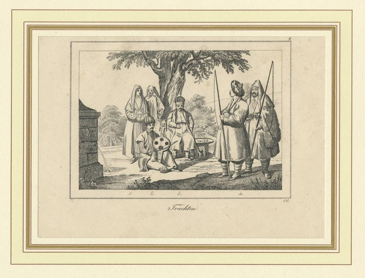Original Antique Print of Crimean Costumes, Russia & Ukraine, ca.1880