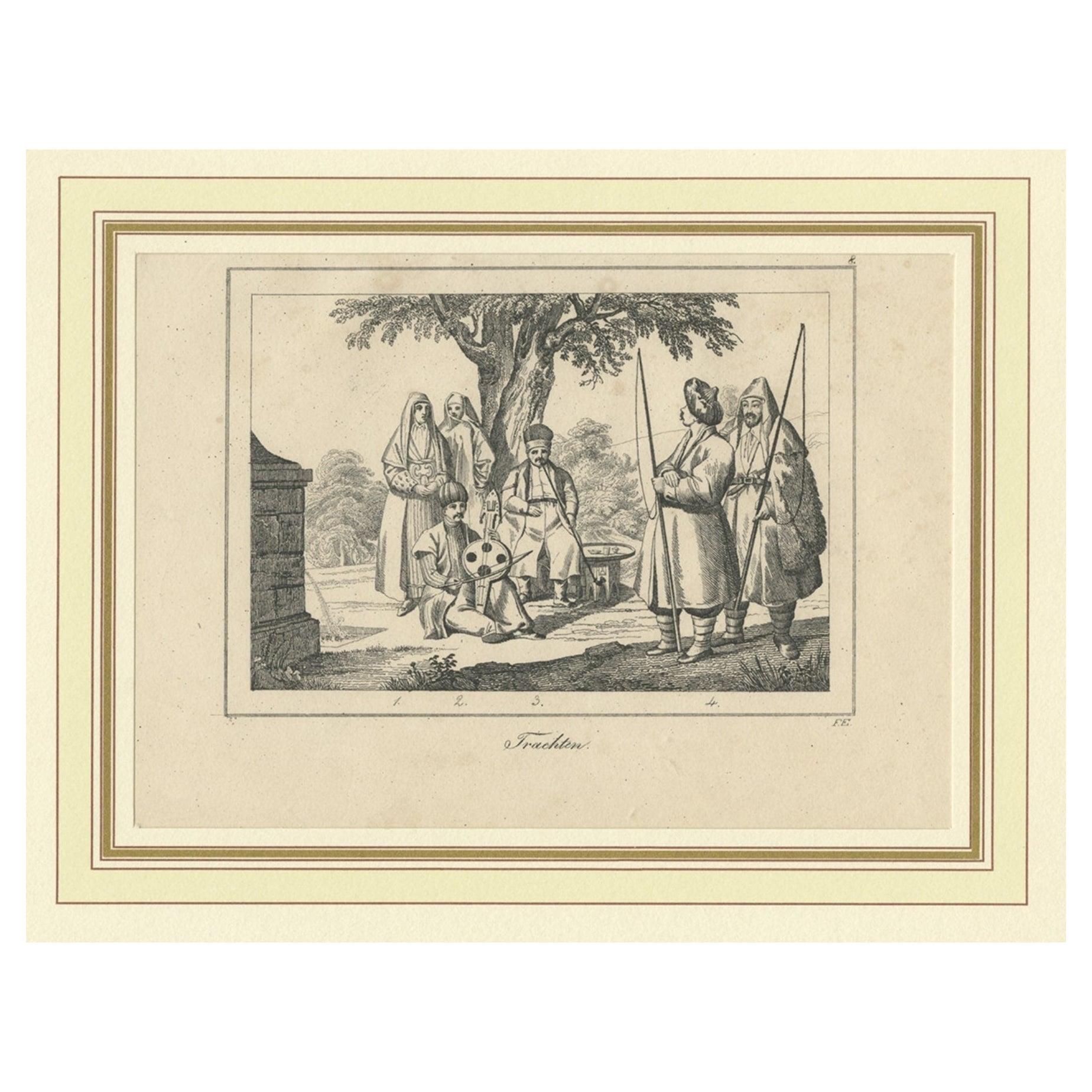 Impression originale et ancienne de costumes de Crimée, Russie et Ukraine, vers 1880