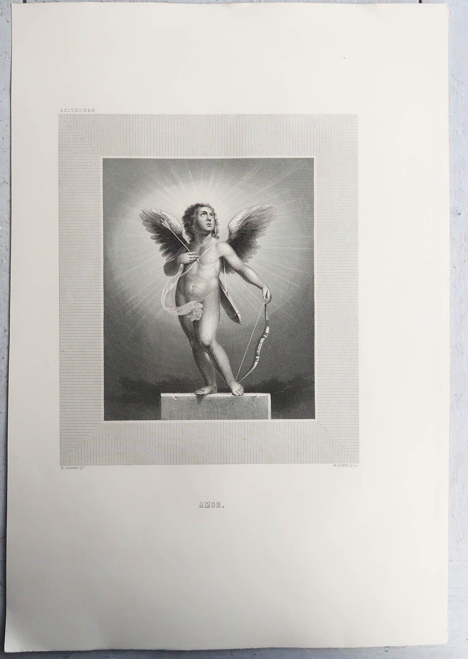 Anglais Impression originale et ancienne de Cupidon d'après E.Sirani. C.1870 en vente