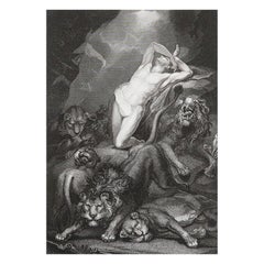 Gravure ancienne originale de James Daniell dans la fosse aux lions d
après A James Northcote . C.1850