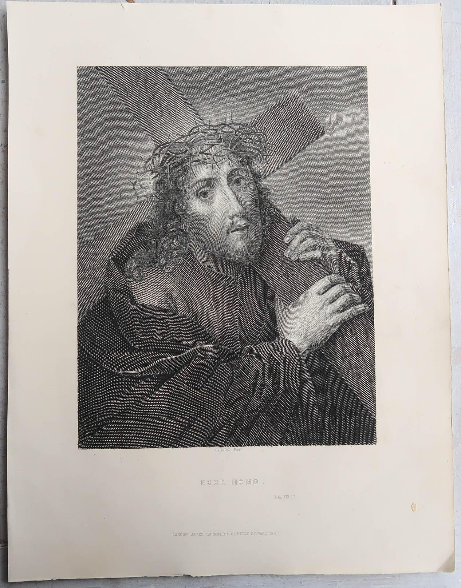 Anglais Impression ancienne originale d' Ecce Homo d'après Carlo Dolci. C.1850 en vente