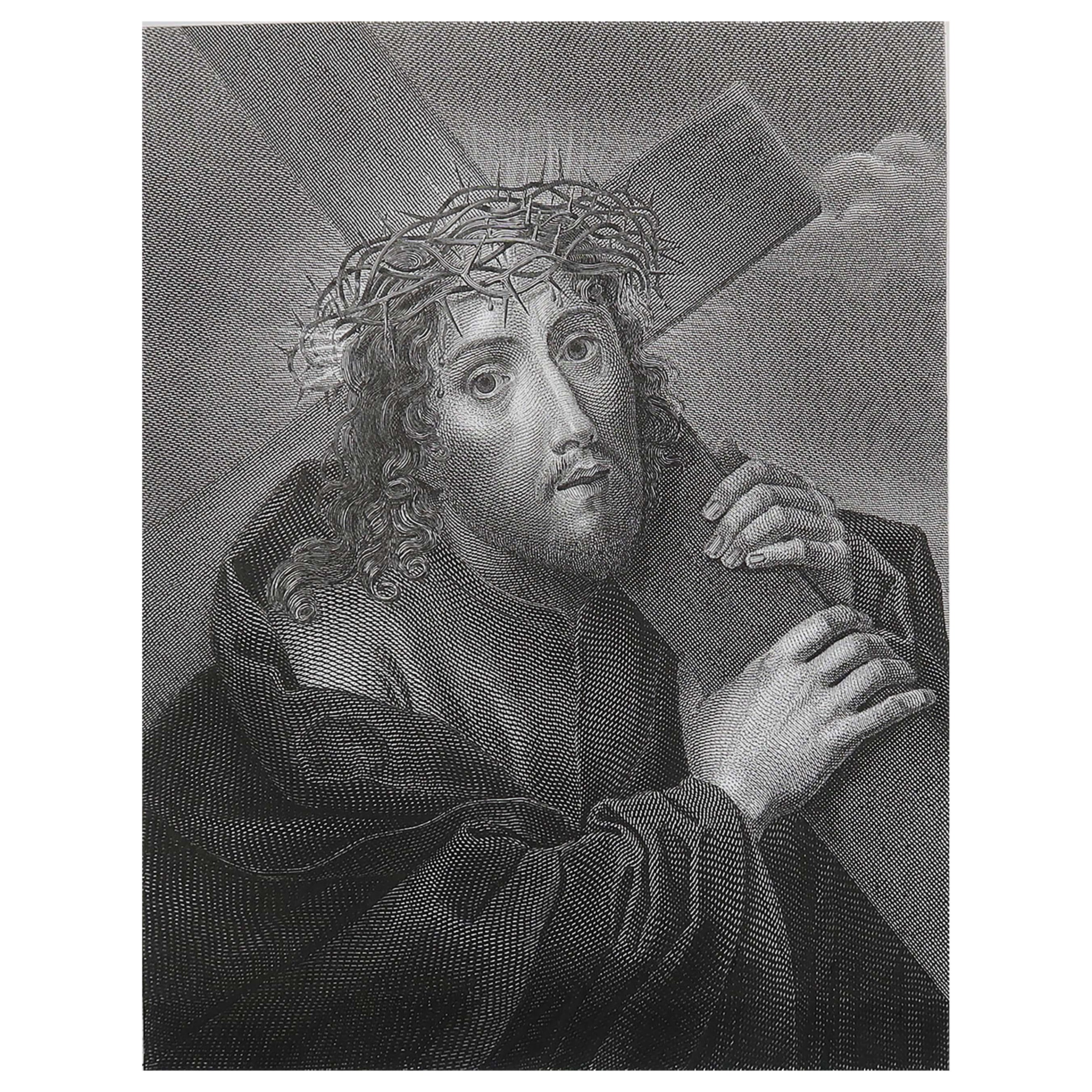 Impression ancienne originale d
Ecce Homo d
après Carlo Dolci. C.1850