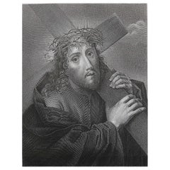 Original Antique Print of Ecce Homo After Carlo Dolci. C.1850