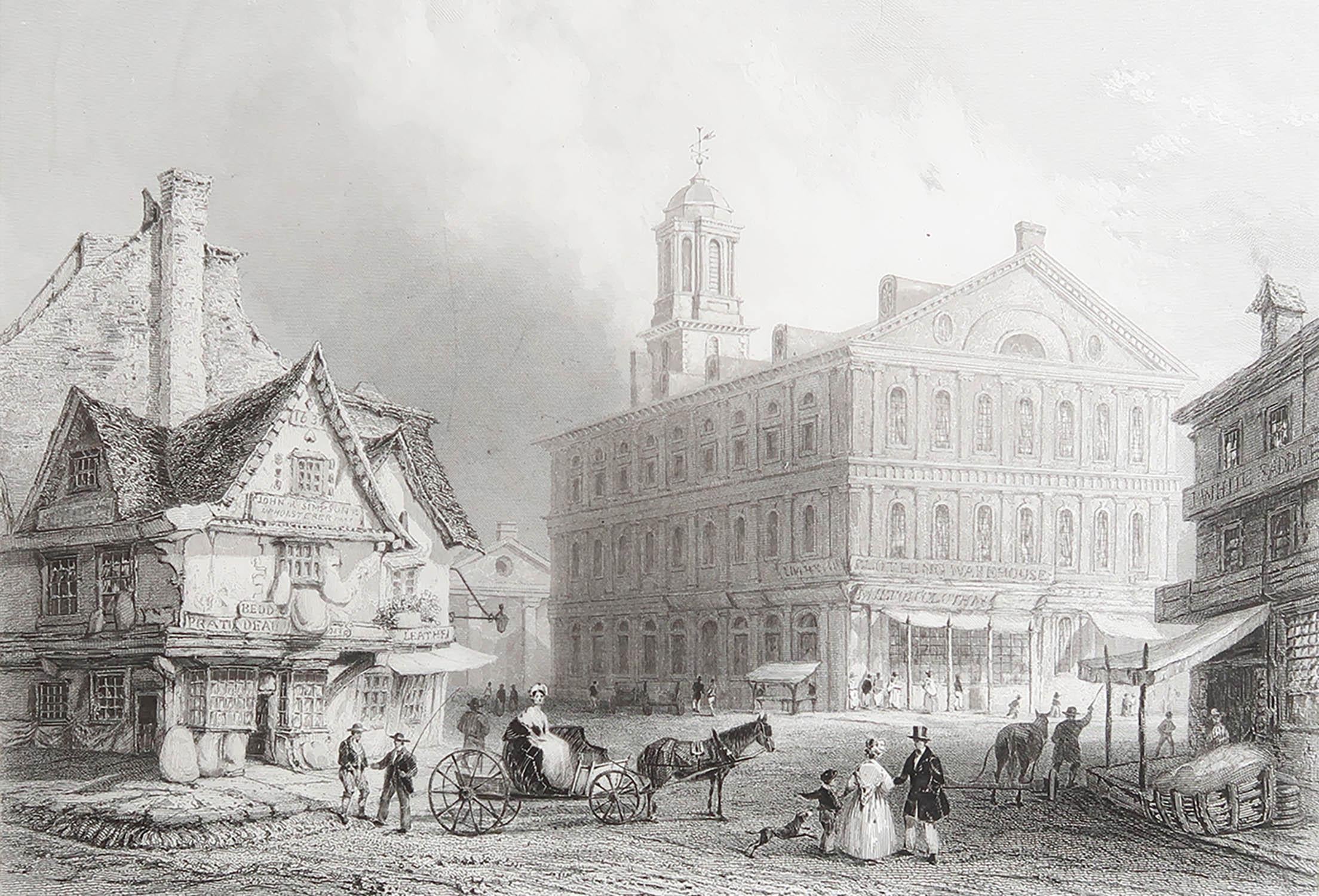 Grande photo de Faneuil Hall

Gravure sur acier d'après W.H Bartlett

Publié par Virtue 1838

Sans cadre.

La mesure est le format du papier.

Expédition gratuite
 