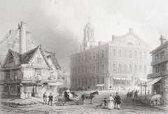 Original Antique Print of Faneuil Hall, Boston. Dated 1838