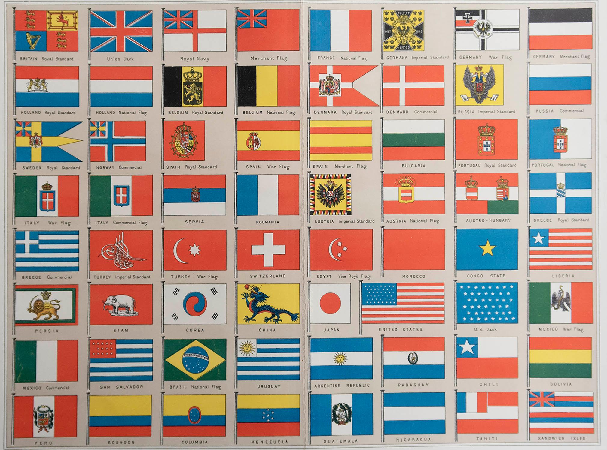 Great image of flags

Unframed. 

Chromo-lithograph

Published, C.1900

The measurement is the paper size of the print

Free shipping.




