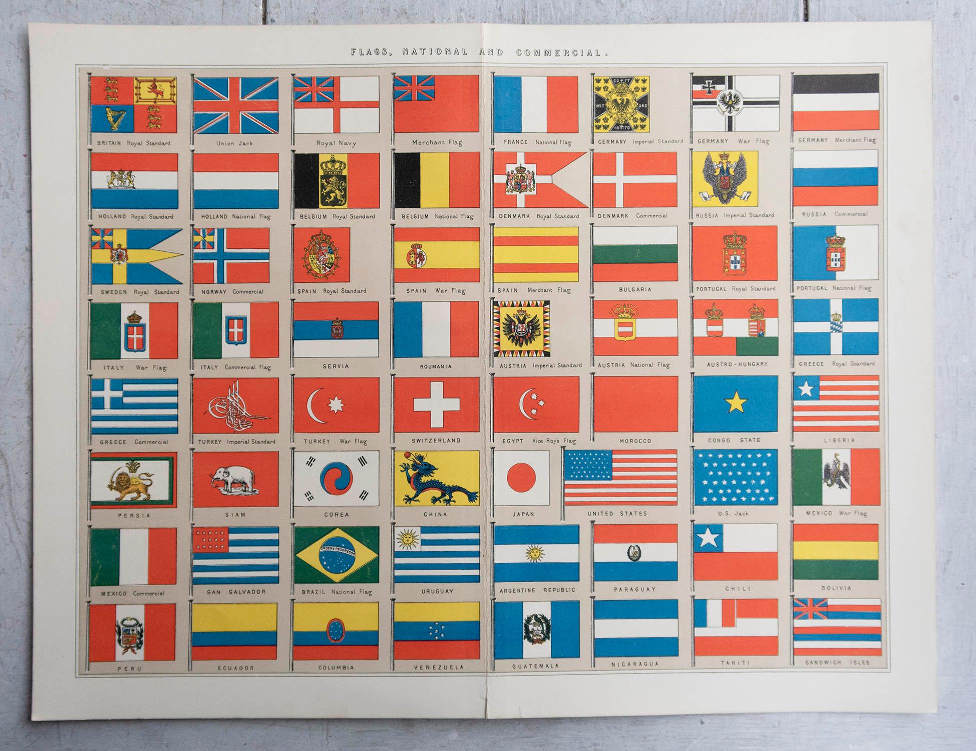 Folk Art Original Antique Print of Flags . C.1900