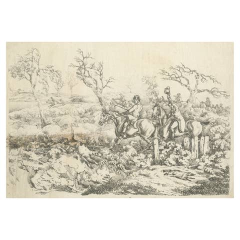 Original Antique Print of Fox Hunting in England, 1817