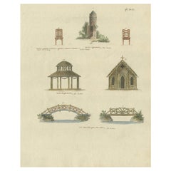 Original Antique Print of Garden Architecture by Van Laar, 1802