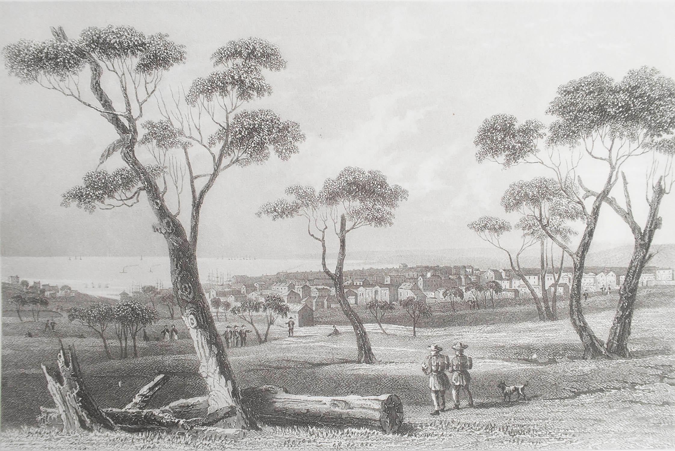 Great print of Geelong

Fine steel engraving after H.Winkles

Published, circa 1850

Unframed.

Crease to top left corner
 