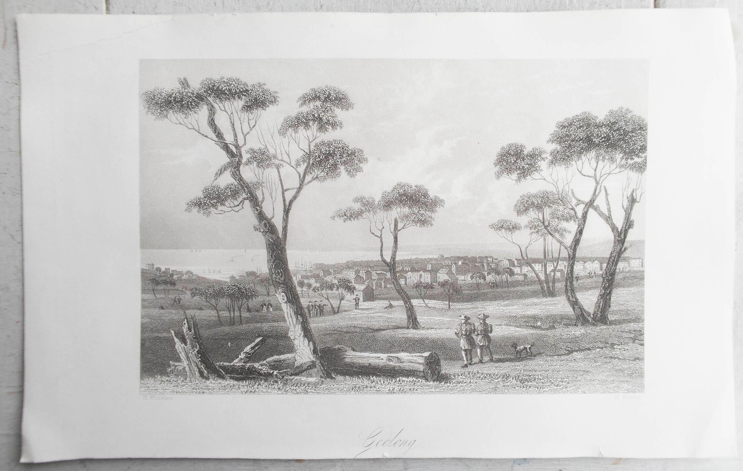 English Original Antique Print of Geelong, Australia, circa 1850 For Sale