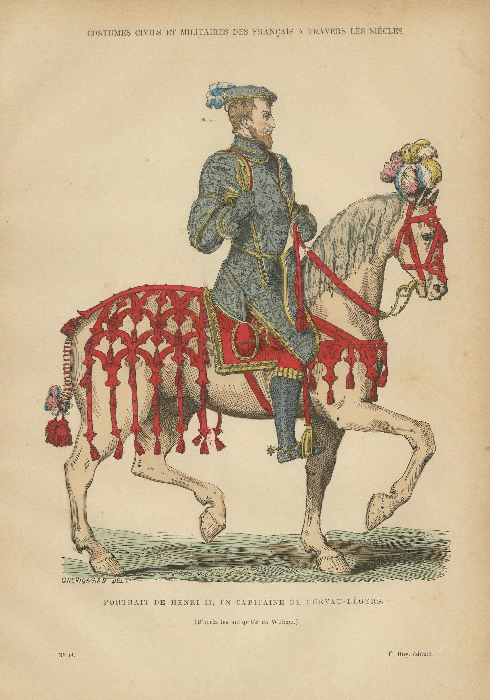 Original Antique Print of Henri II, Captain of the Chevau-légers, c.1860