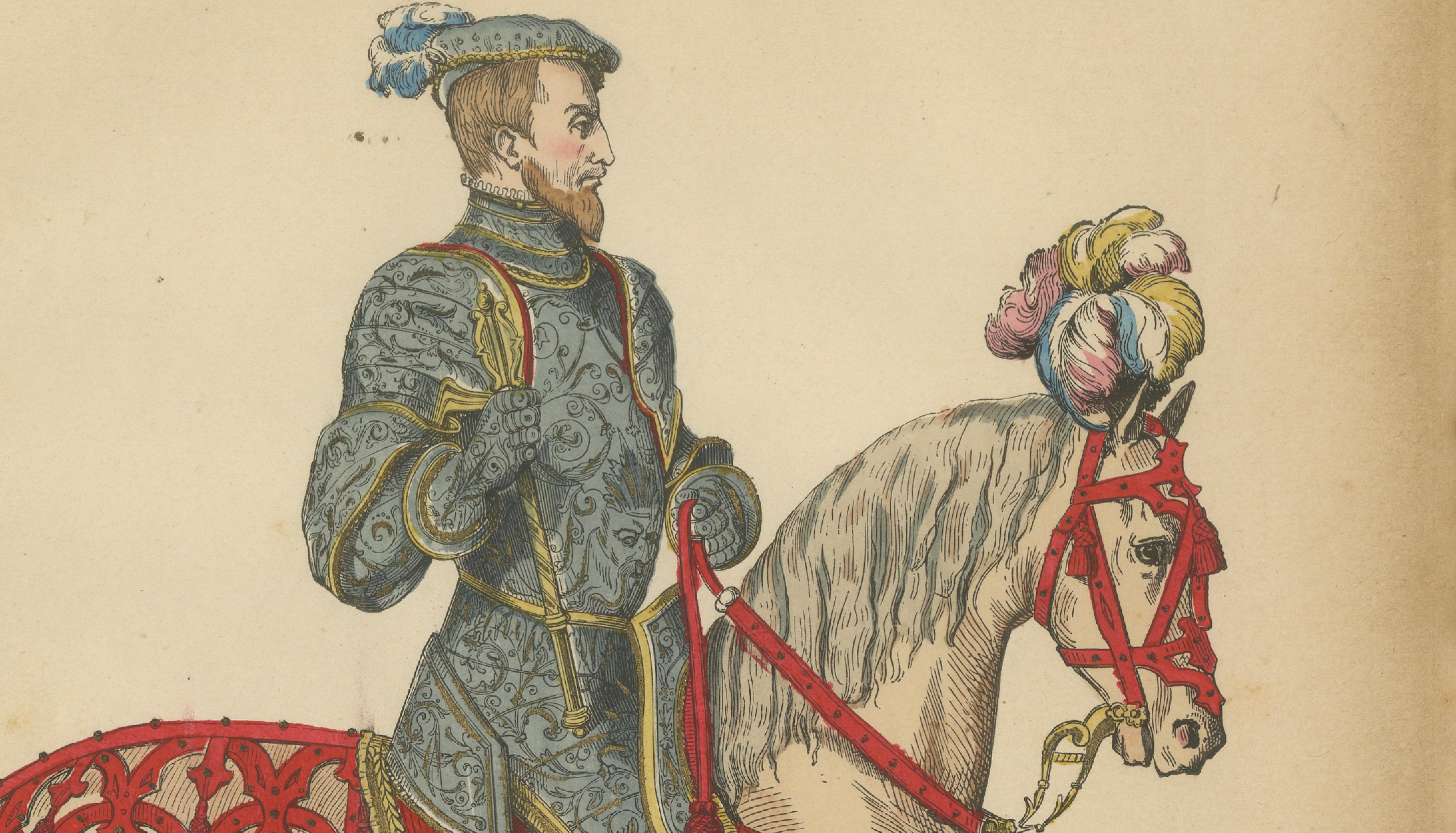 Original Antique Print of Henri II, Captain of the Chevau-légers, c.1860
