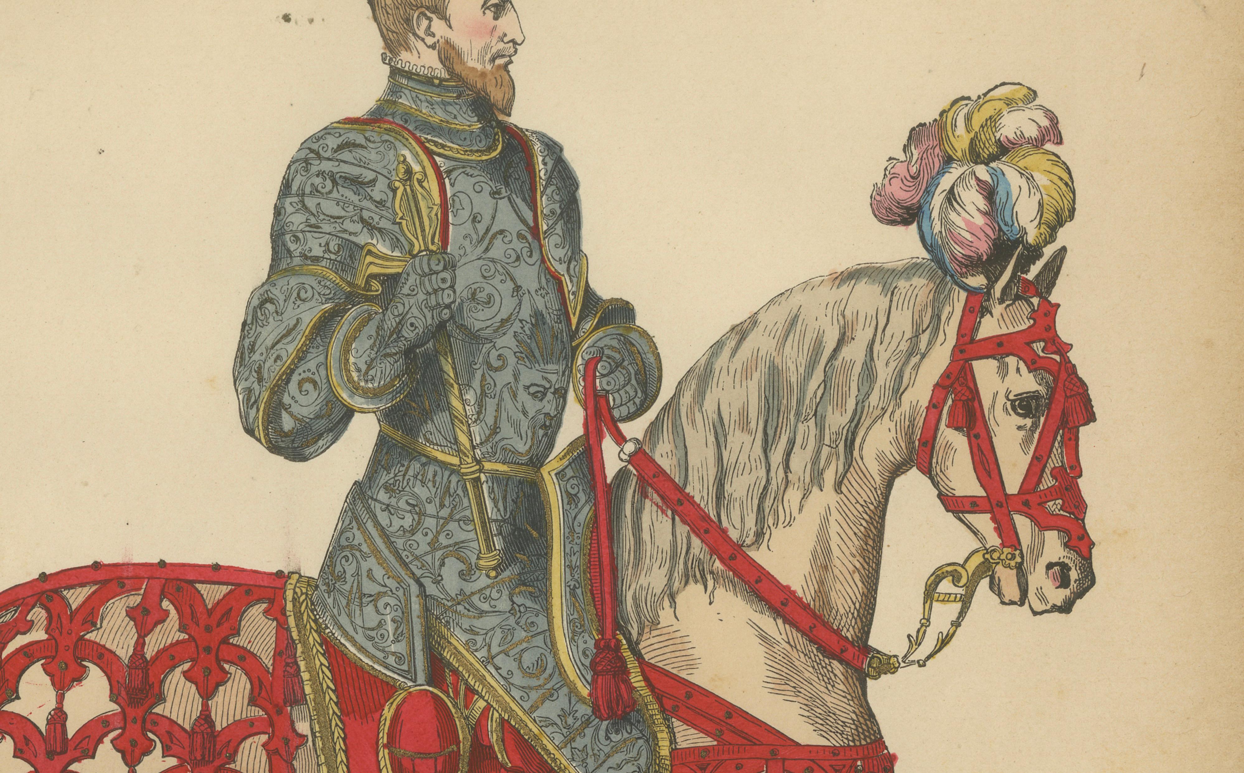 Original Antique Print of Henri II, Captain of the Chevau-légers, c.1860