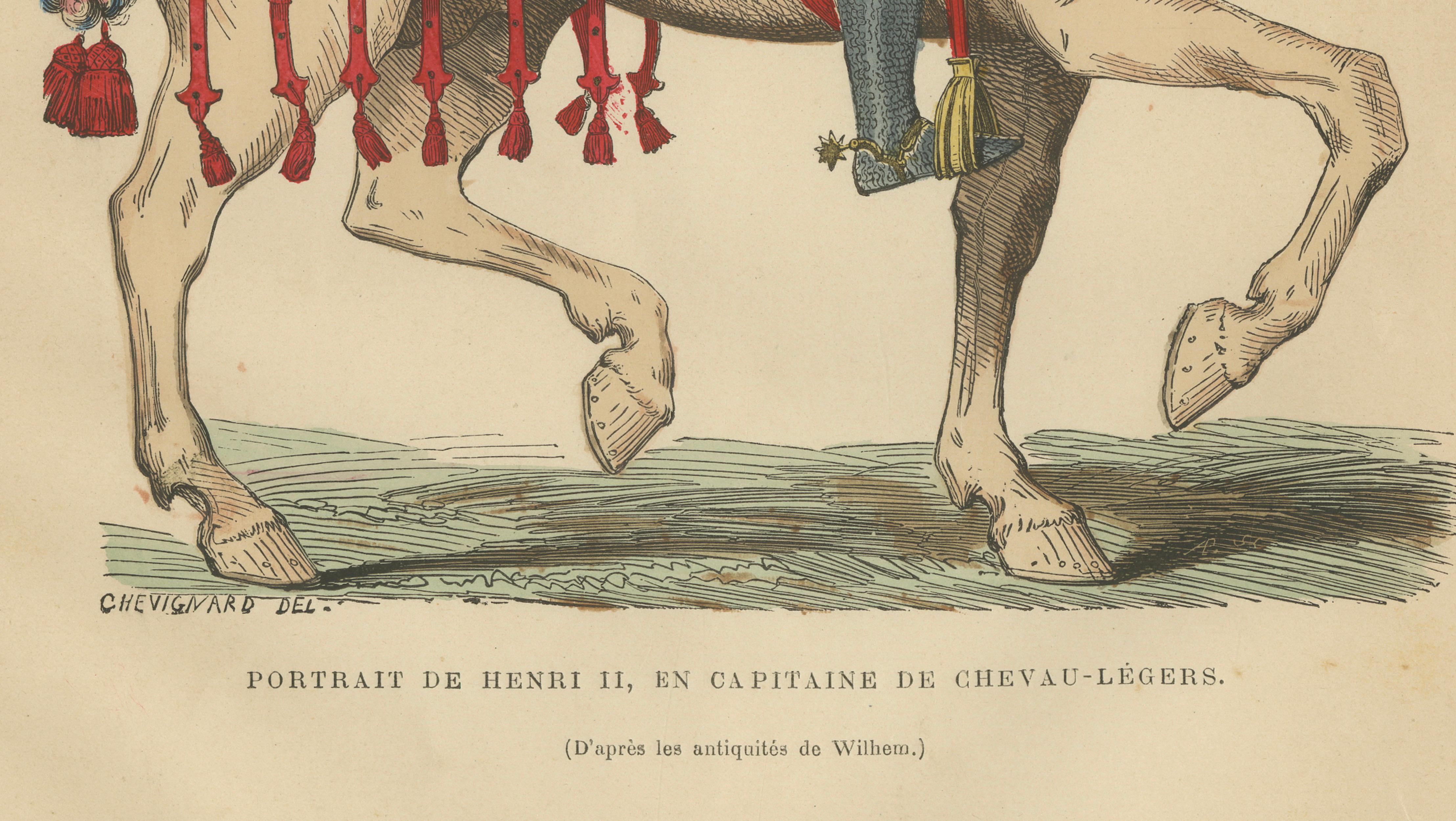 Original Antique Print of Henri II, Captain of the Chevau-légers, c.1860