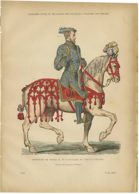 Original Antique Print of Henri II, Captain of the Chevau-légers, c.1860