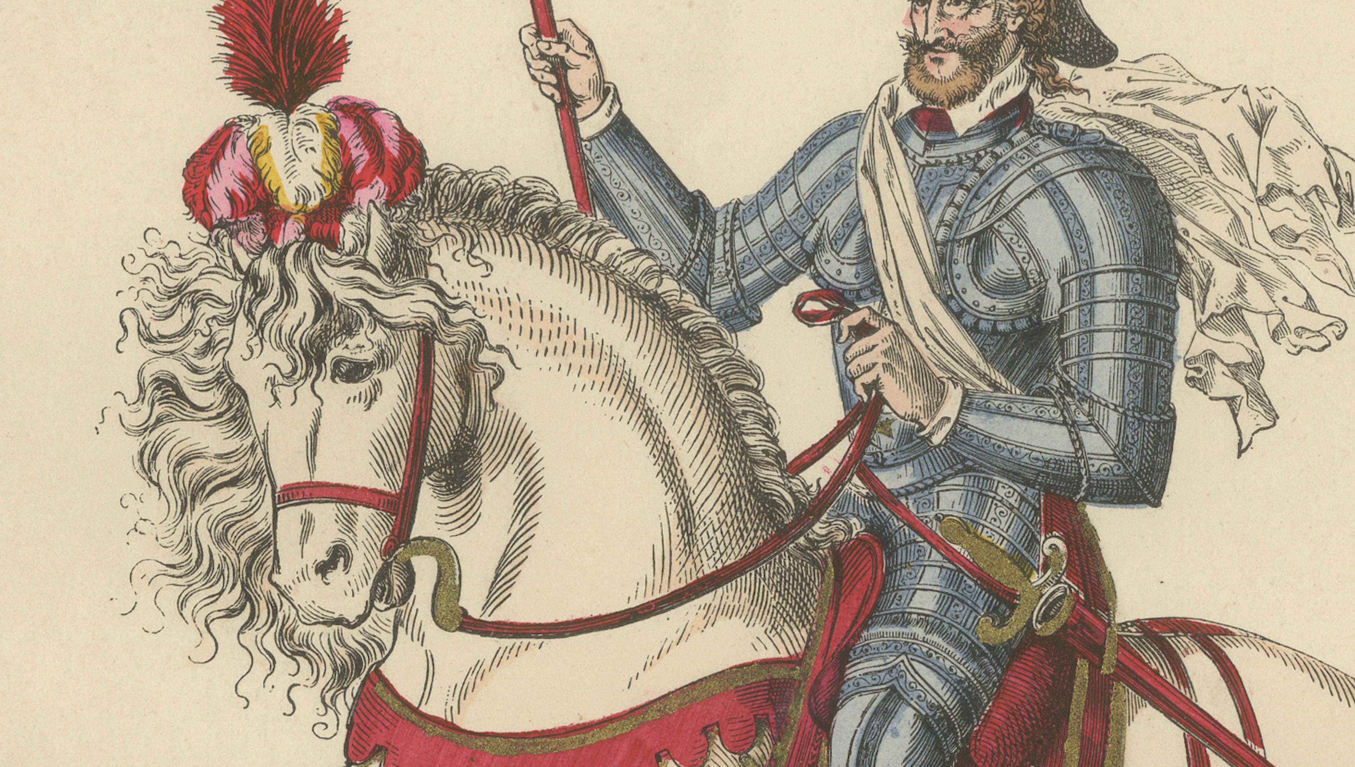 Original Antique Print of Henri IV Equestrian Portrait by F. Roy, circa 1860