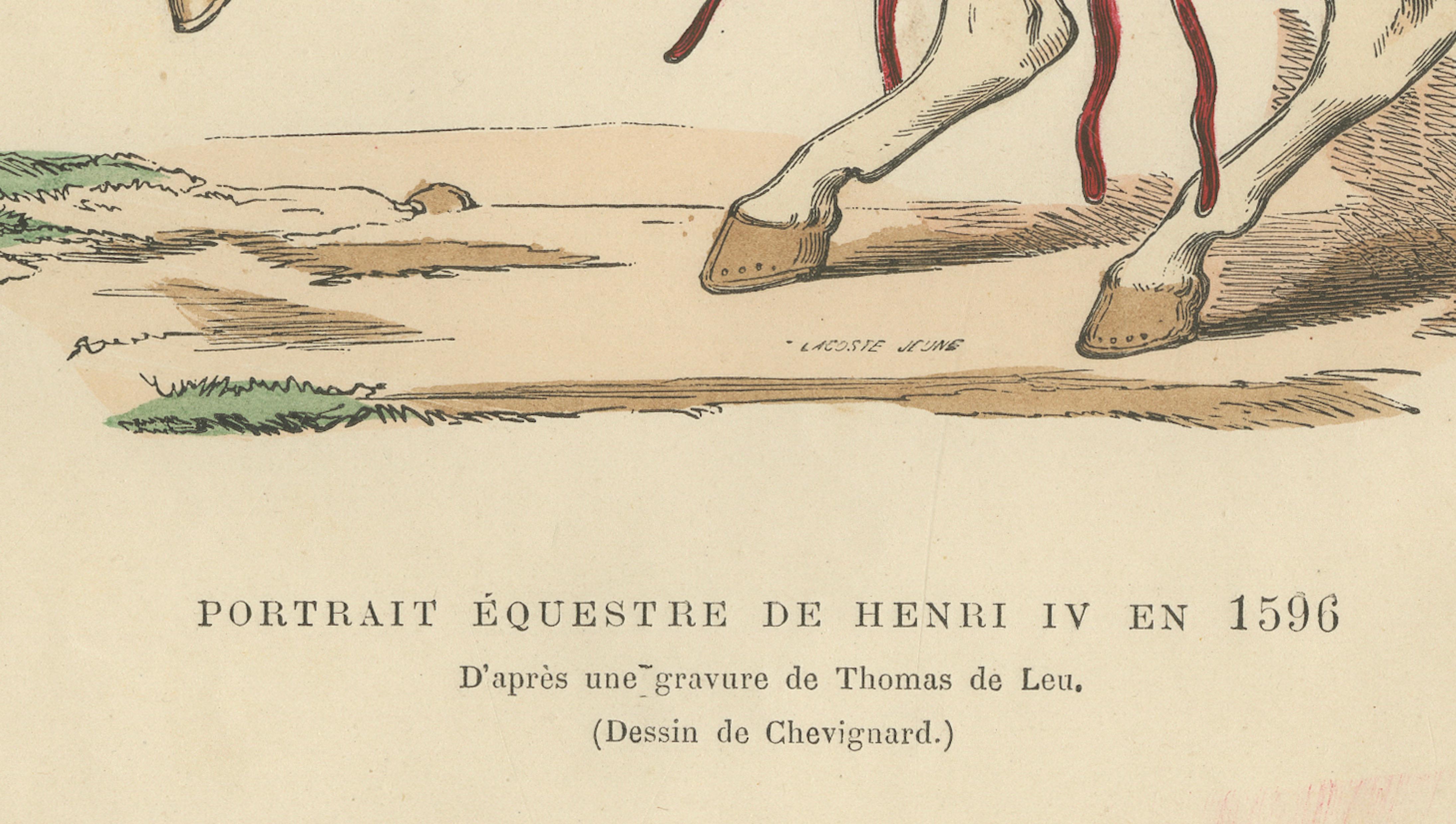 Original Antique Print of Henri IV Equestrian Portrait by F. Roy, circa 1860