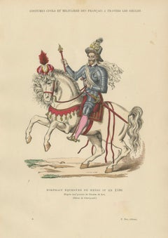 Original Antique Print of Henri IV Equestrian Portrait by F. Roy, circa 1860