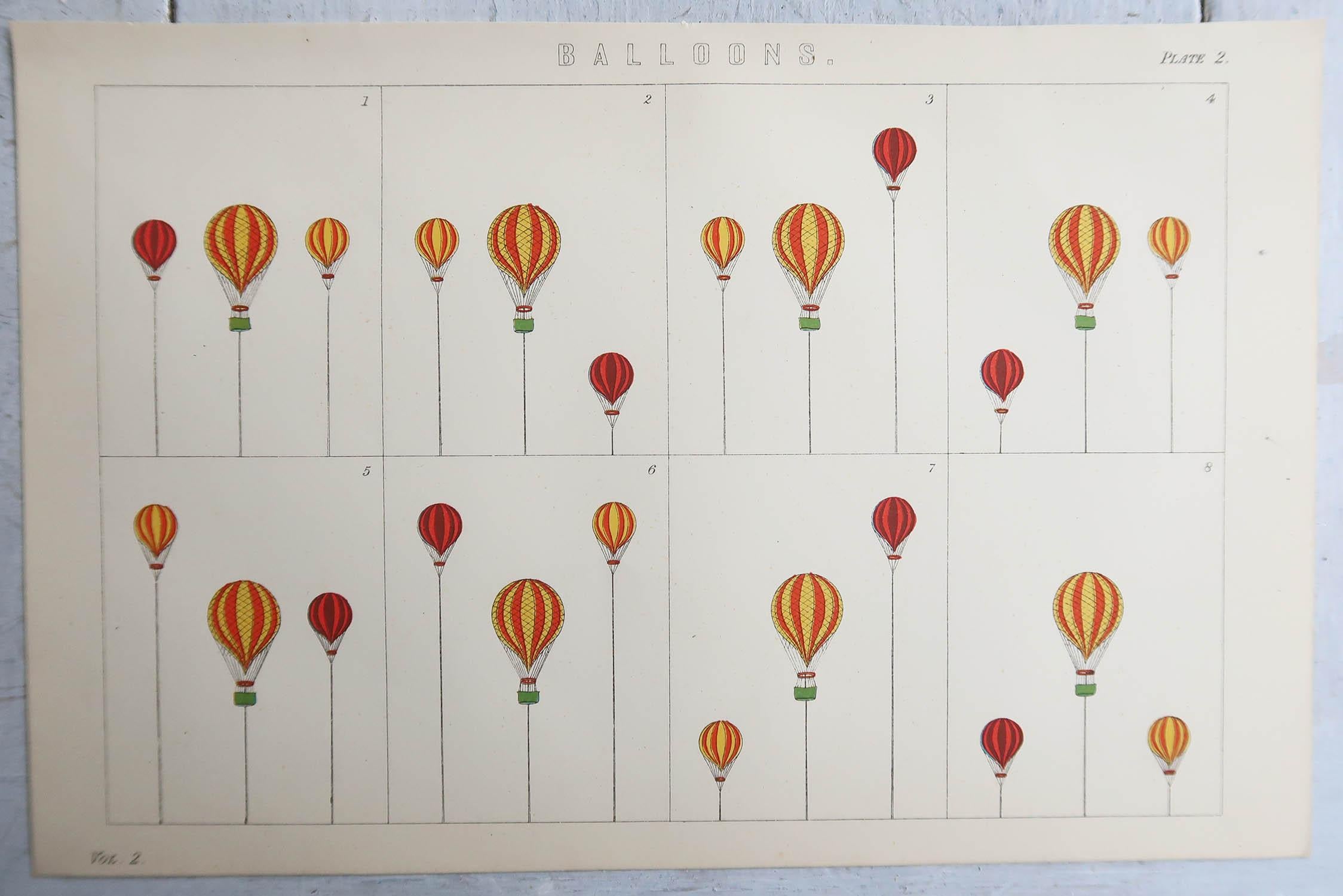   Original Antiker Originaldruck von Heißluftballons, um 1880 (Viktorianisch) im Angebot