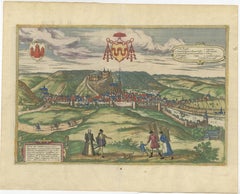 Original Antique Print of Huy in present day Belgium, Published circa 1580