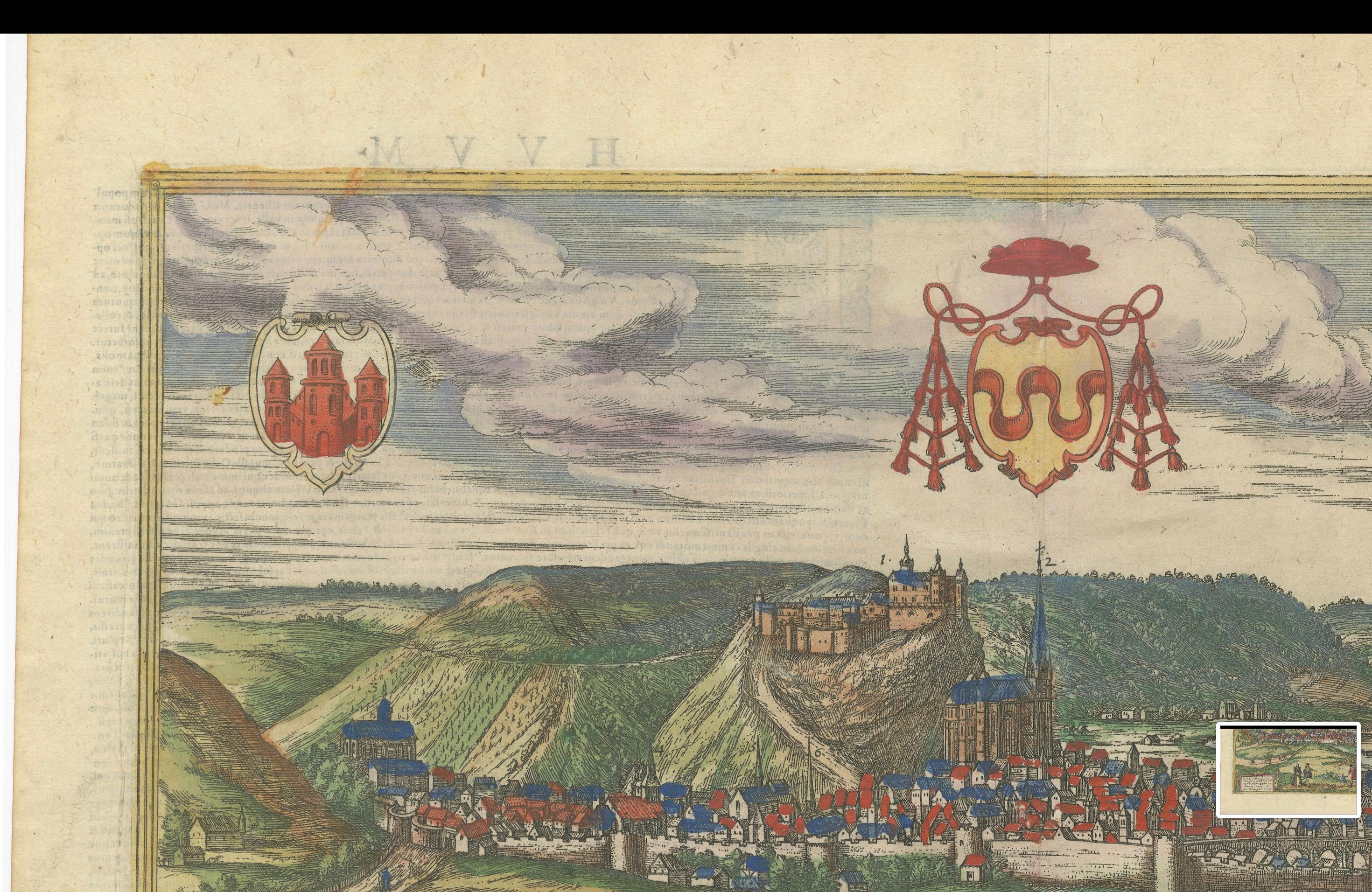 Antiker Originaldruck von Huy im heutigen Belgien, veröffentlicht um 1580 (18. Jahrhundert und früher) im Angebot