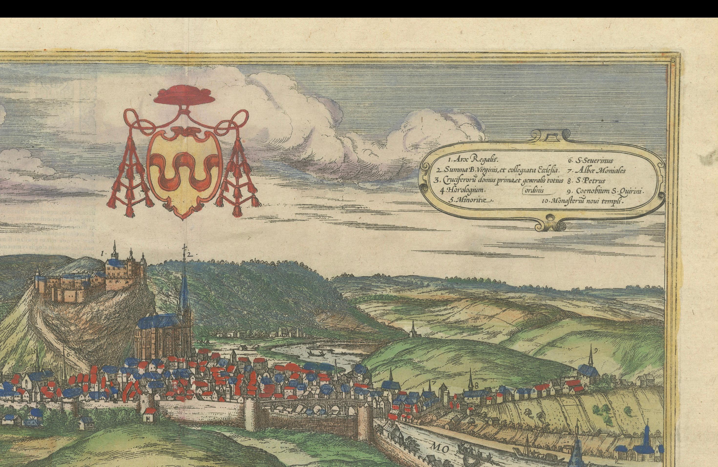 Original Antique Print of Huy in present day Belgium, Published circa 1580 For Sale 3