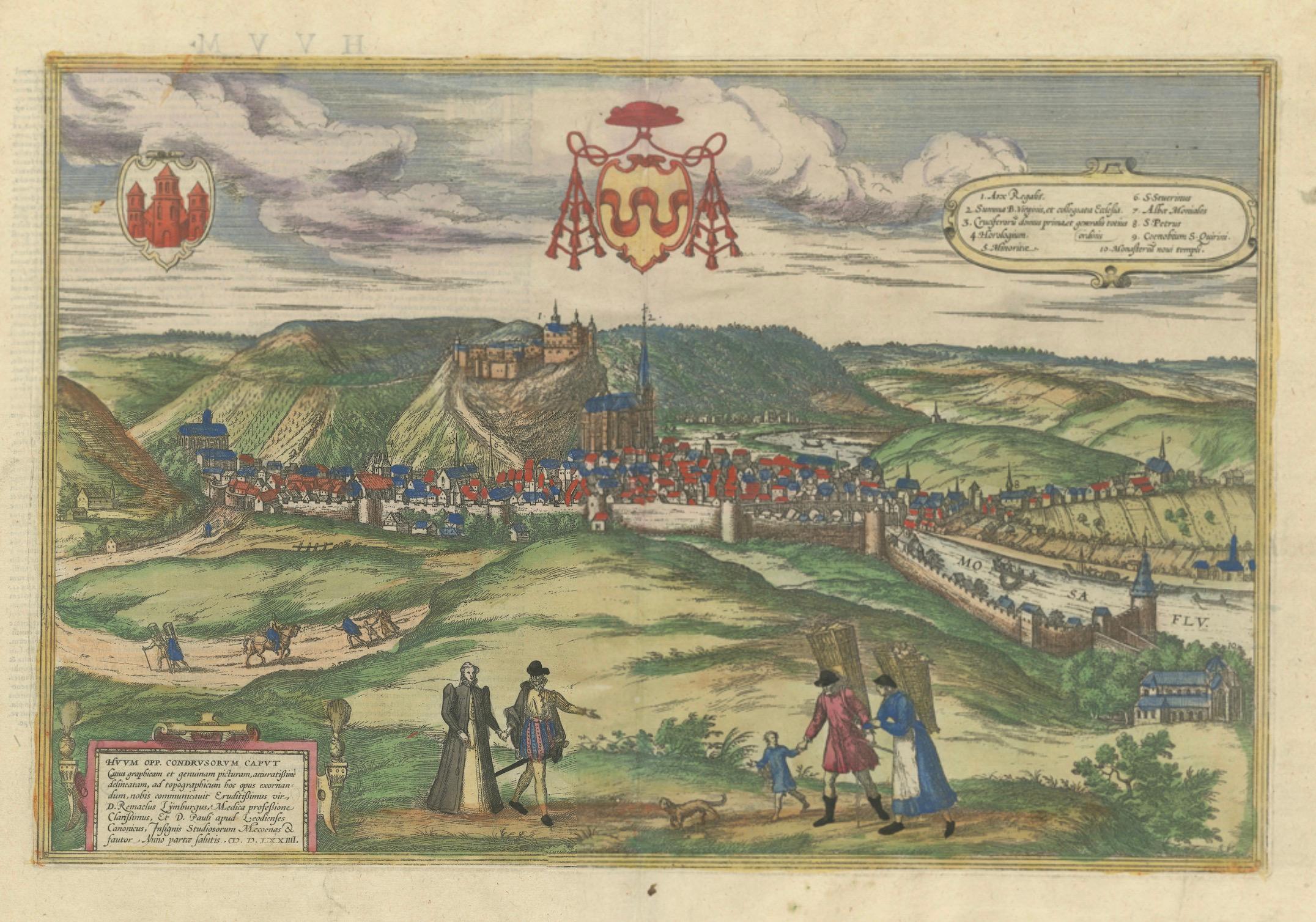 Antiker Originaldruck von Huy im heutigen Belgien, veröffentlicht um 1580 im Angebot 4