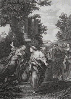Original Antique Print of Jesus And The Samaritan After Annibale Carracci.C.1850