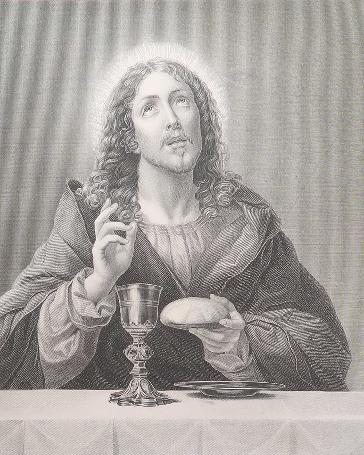 Original Antique Print of Jesus Christ After Carlo Dolci. C.1850 For Sale