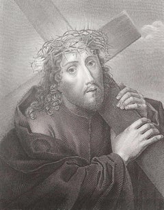 Original Antique Print of Jesus Christ With Crown of Thorns After Carlo Dolci.