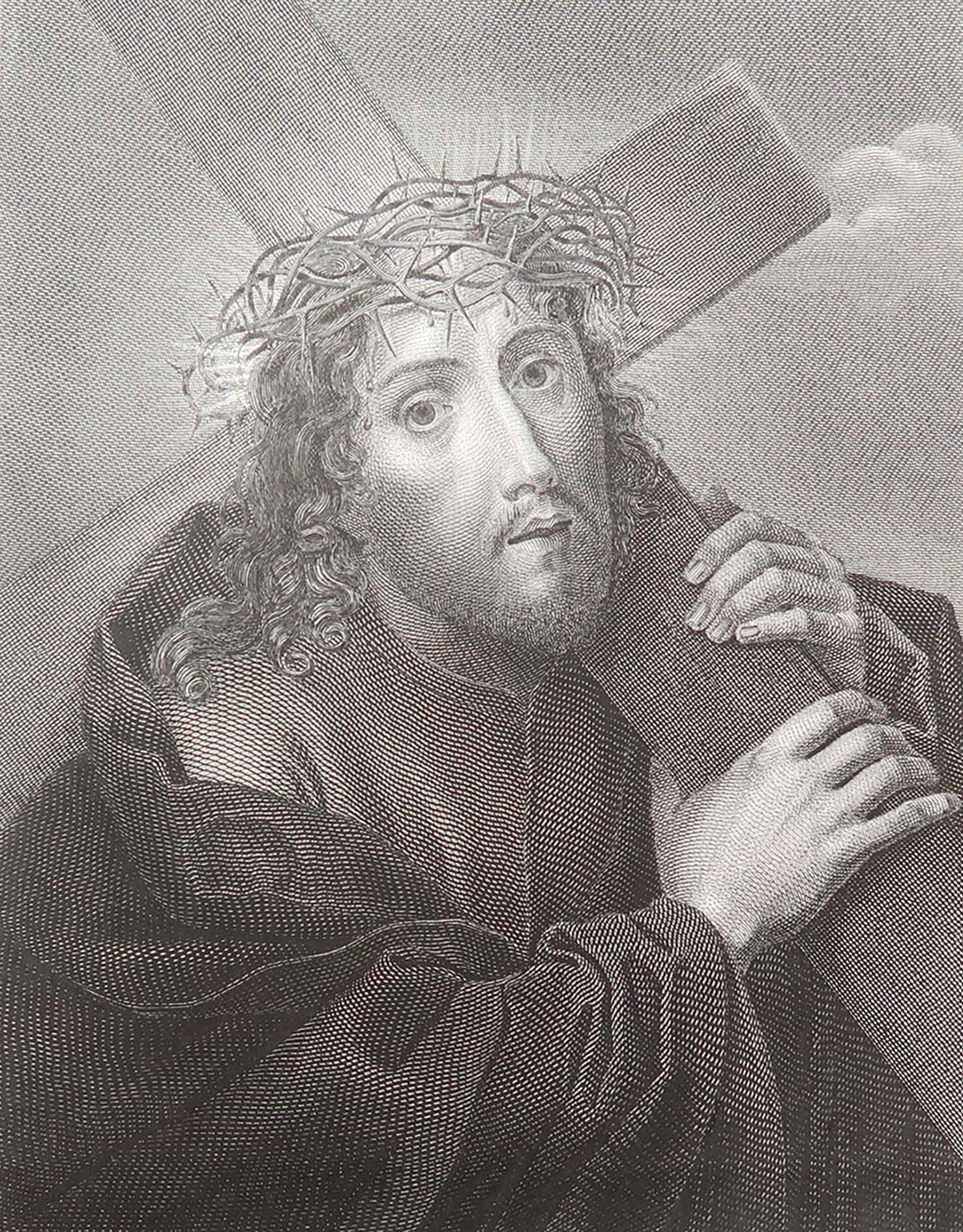 Original Antique Print of Jesus Christ With Crown of Thorns After Carlo Dolci.