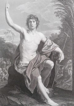 Original Antique Print of John The Baptist After Guido Reni. C.1850