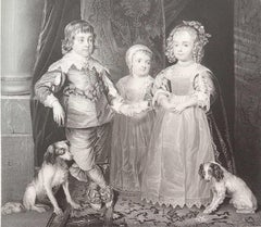 Stampa d’epoca originale raffigurante King Charles Spaniel e bambini, ispirata a Van Dyck