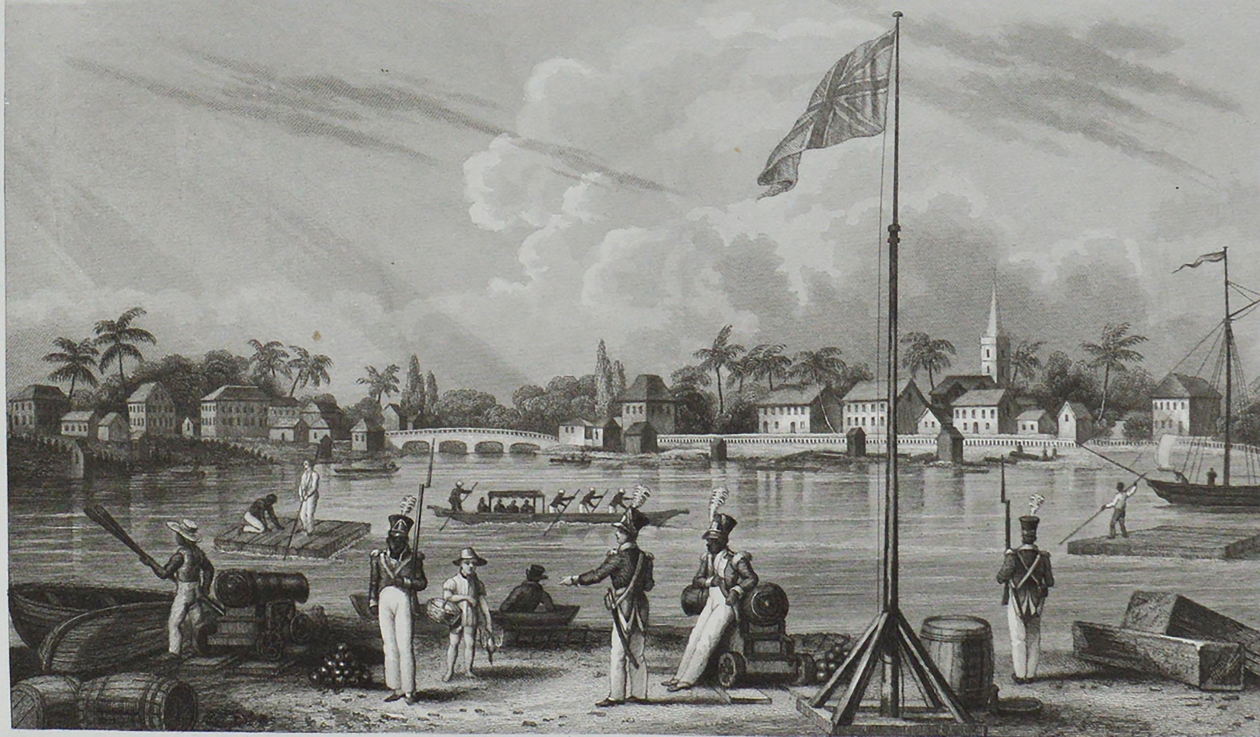 English Original Antique Print of La Balize, Louisiana, circa 1850