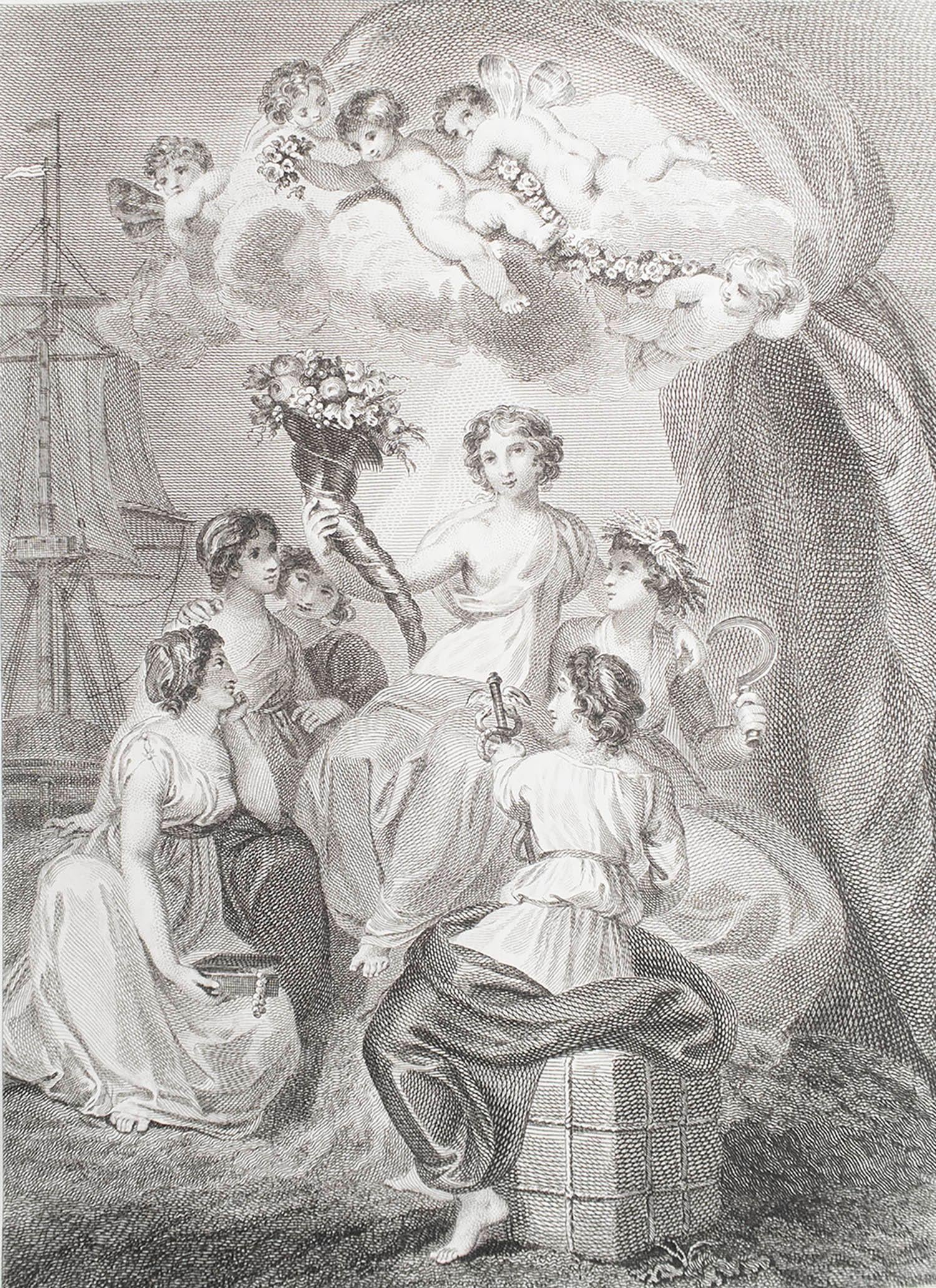 Great image of ladies and cherubs

Fine copper-plate engraving 

Published by I.Stocksdale. Dated 1795

Unframed.