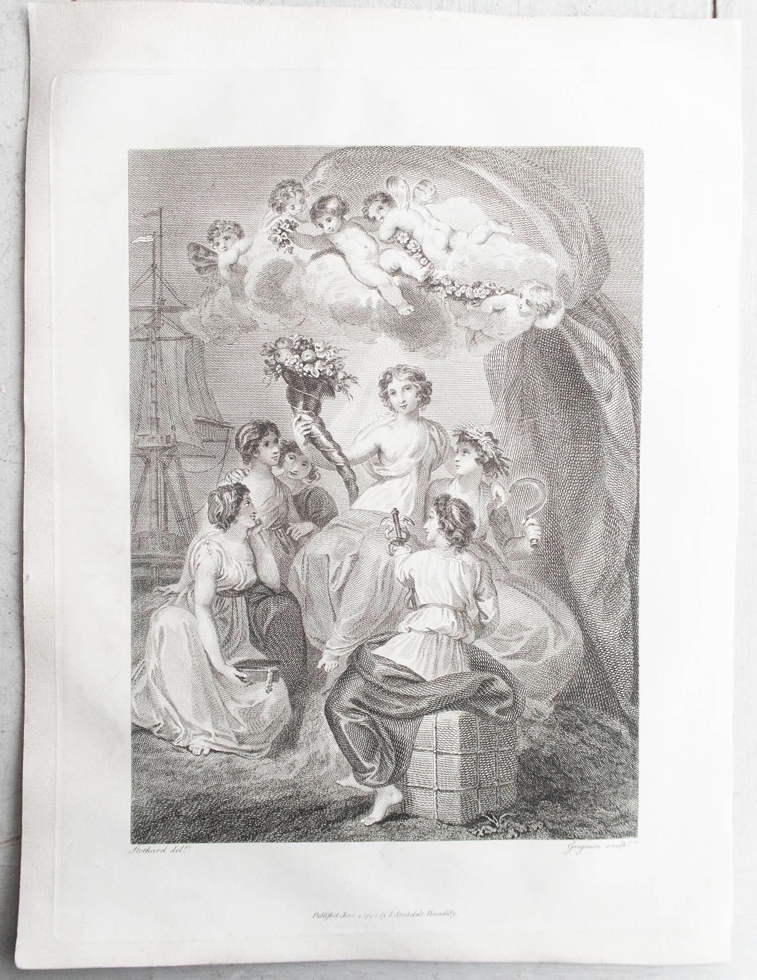 Georgian Original Antique Print of Ladies And Cherubs After T.Stothard. Dated 1795 For Sale