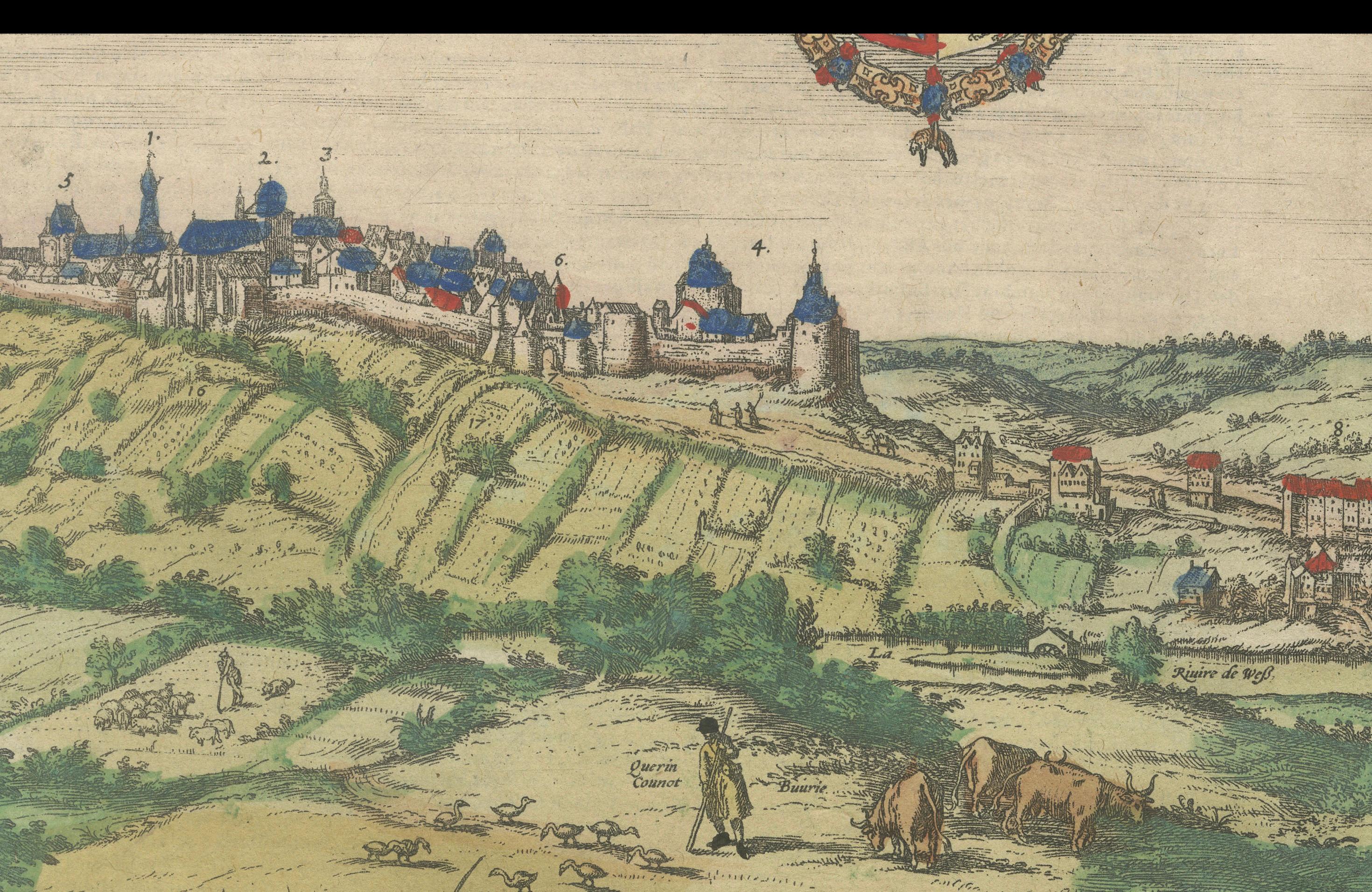 Original Antique Print of Limbourg in present day Belgium, Published circa 1580 In Good Condition For Sale In Langweer, NL
