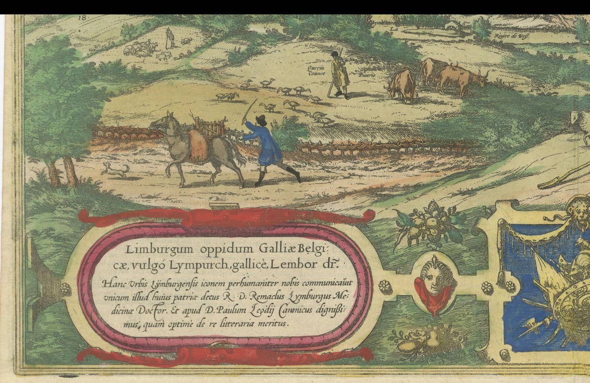 Original Antique Print of Limbourg in present day Belgium, Published circa 1580
