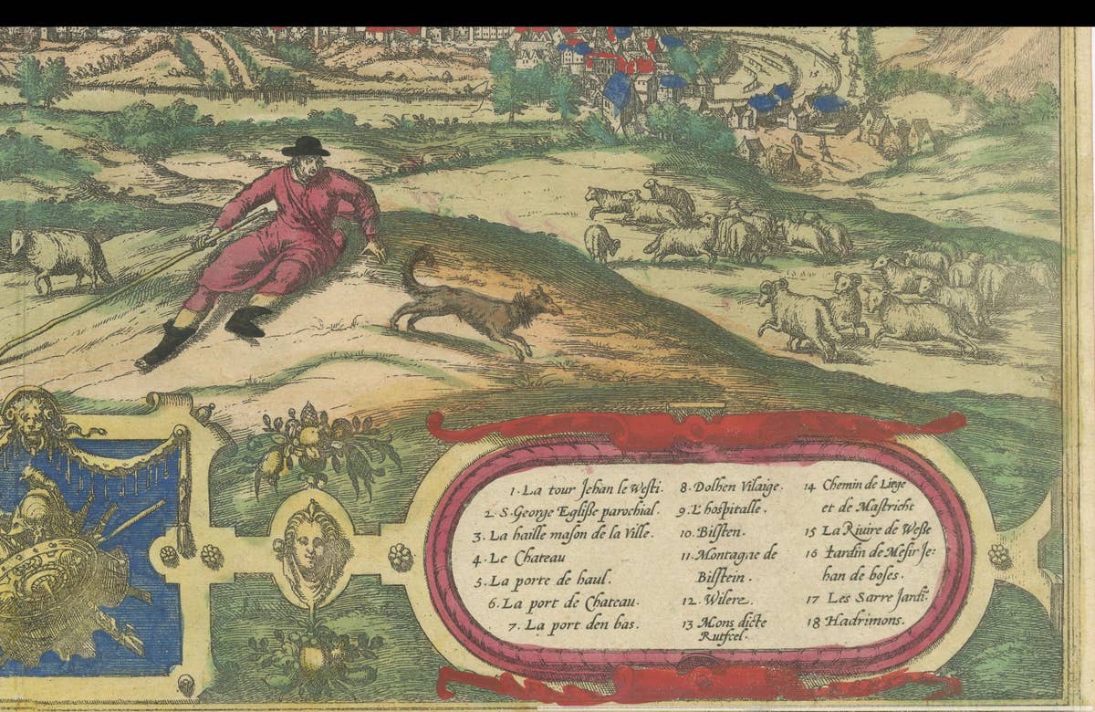 Original Antique Print of Limbourg in present day Belgium, Published circa 1580