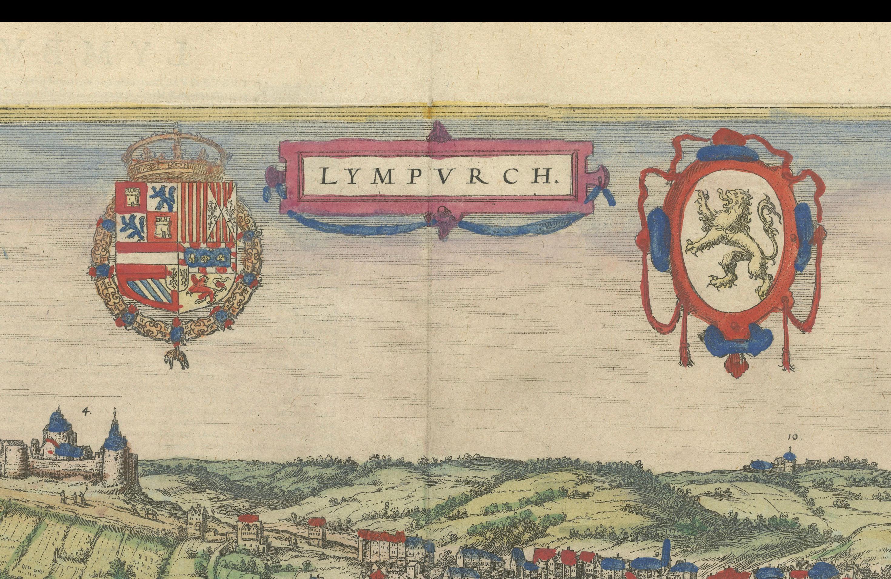 Original Antique Print of Limbourg in present day Belgium, Published circa 1580 For Sale 1