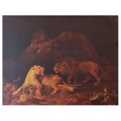 Original Antique Print of Lions After George Stubbs, Circa 1900