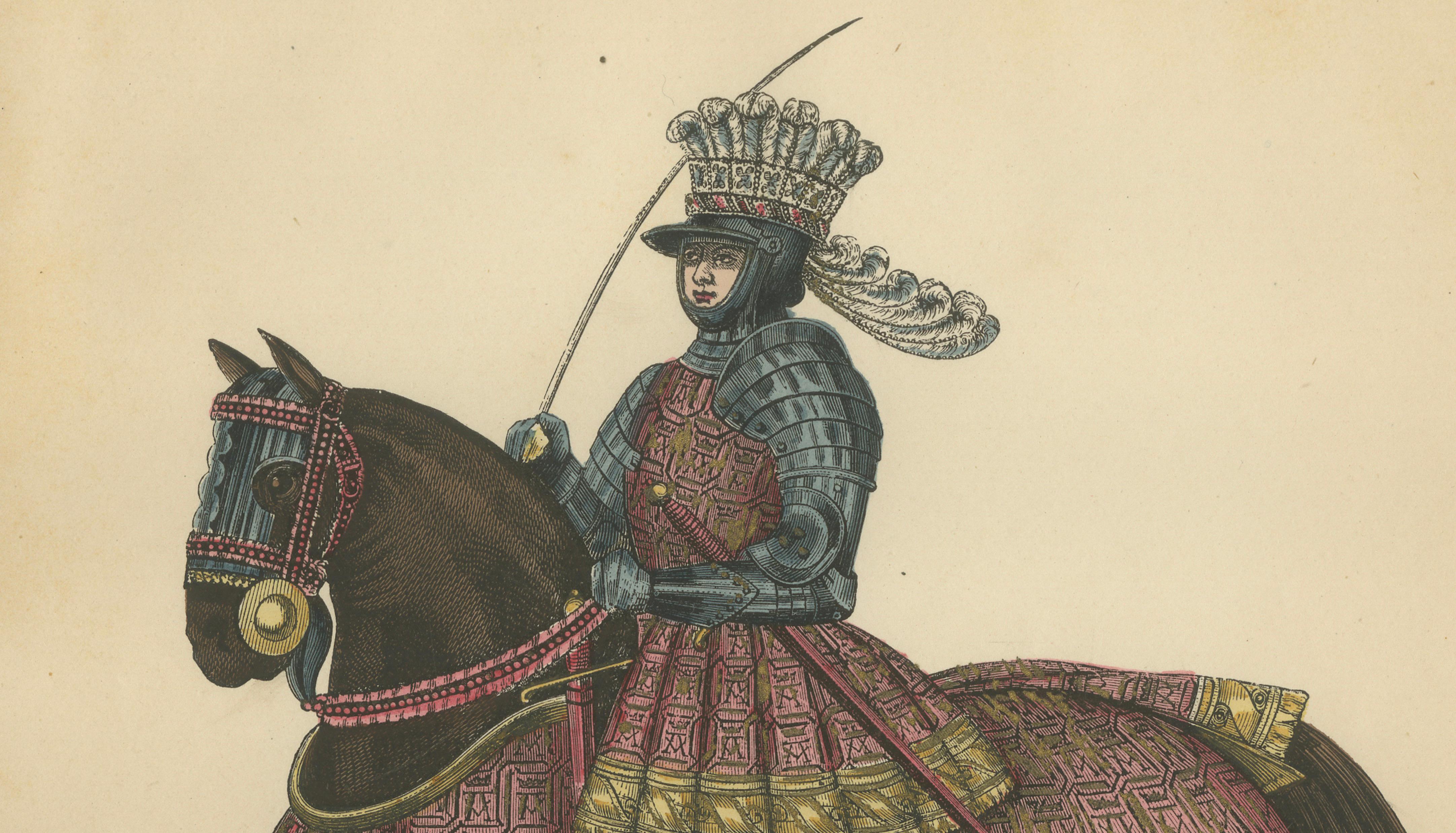Original Antique Print of Louis XII Entering Genoa on Horseback by F. Roy, 1860