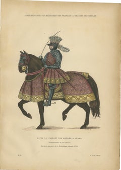 Original Antique Print of Louis XII Entering Genoa on Horseback by F. Roy, 1860