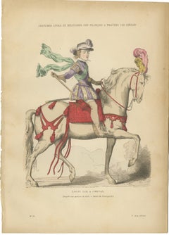 Original Antique Print of Louis XIII on Horseback by F. Roy, circa 1860