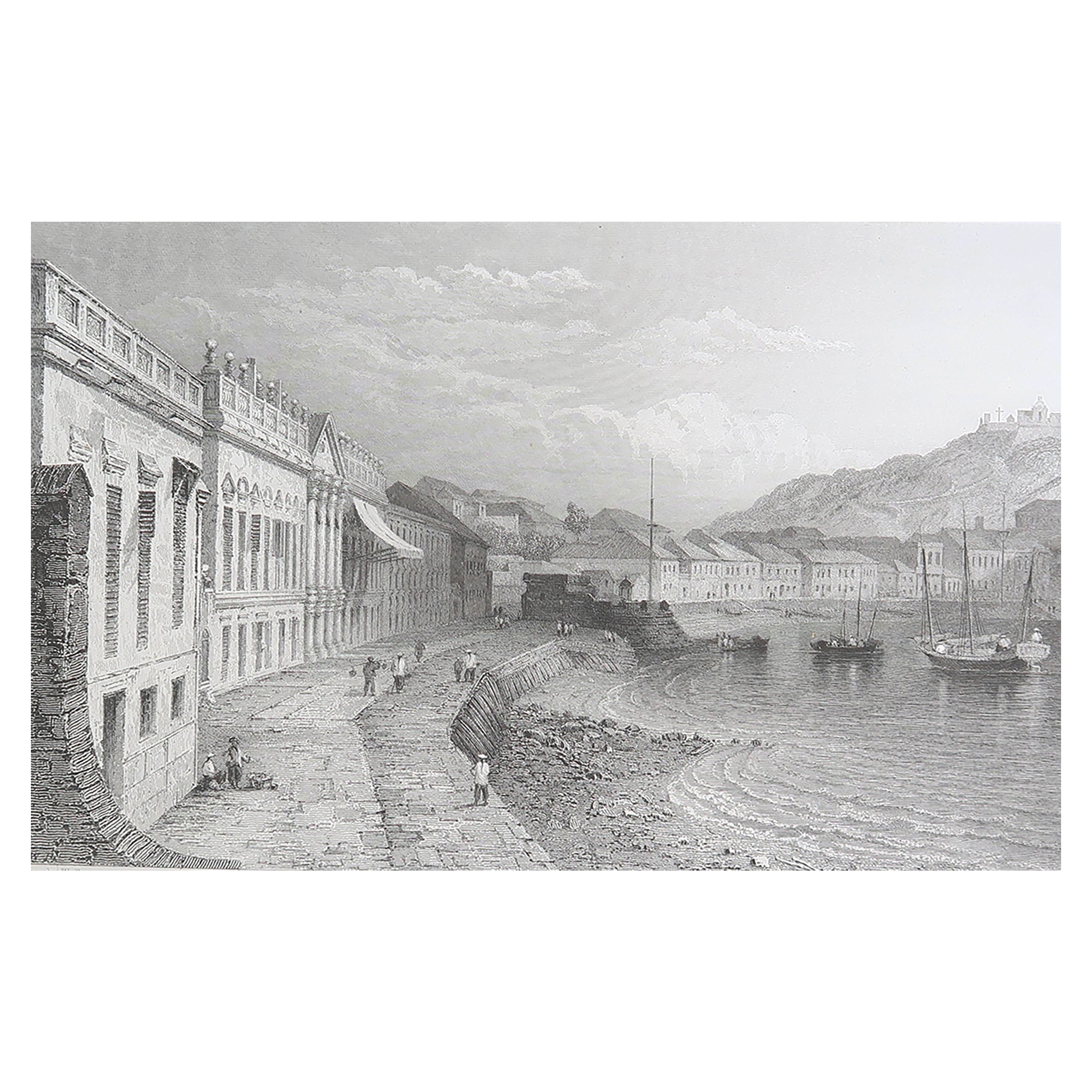 Original Antique Print of Macao, China. Dated 1832