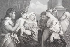 Original Antique Print of Mary And Christ After Titian. C.1850